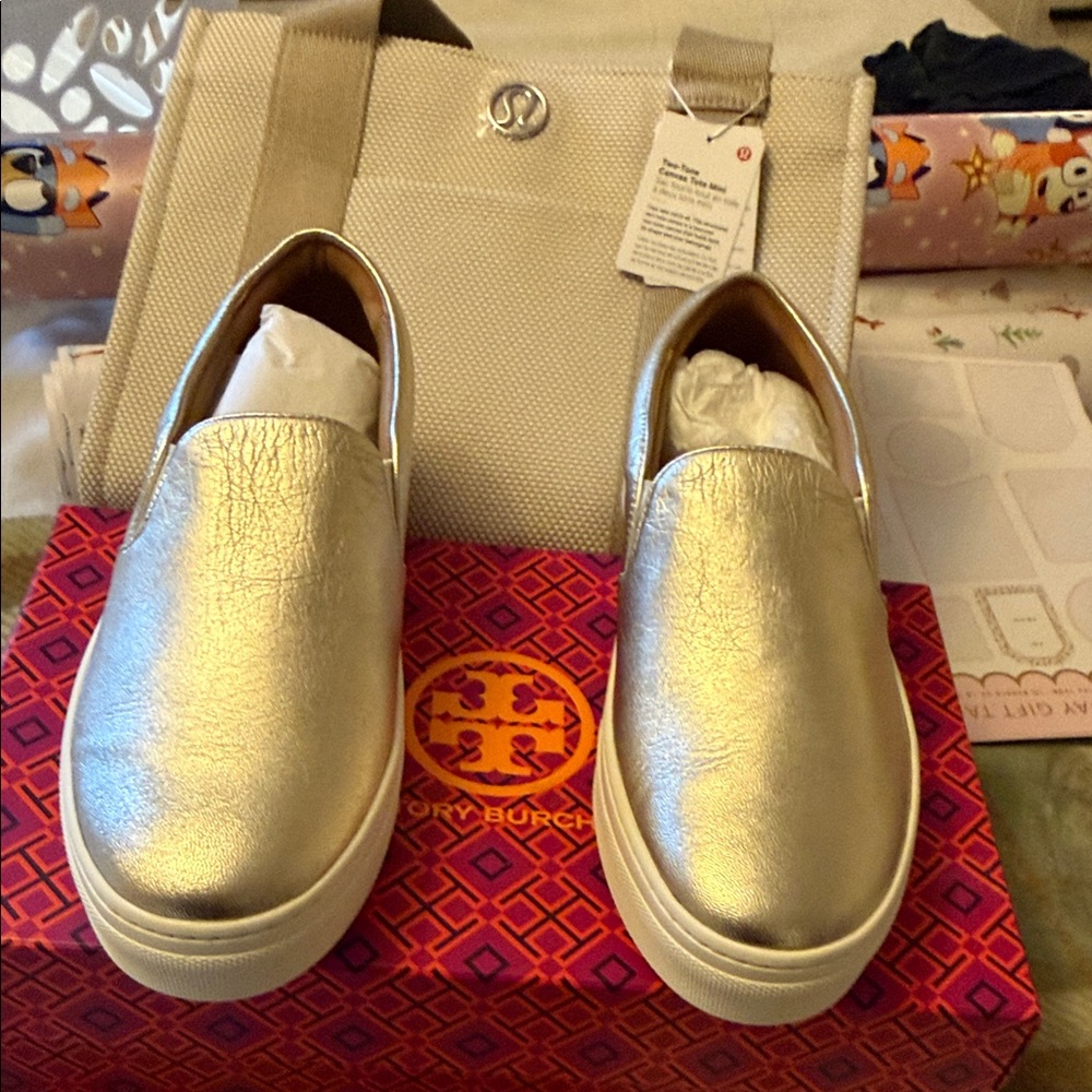 Tory Burch Metallic Gold Slip-On Shoes